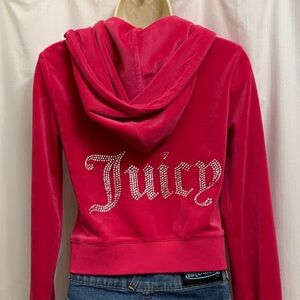 Vintage Y2K Juicy Couture Hoodie in Pink Plush Velour EUC RARE HTF